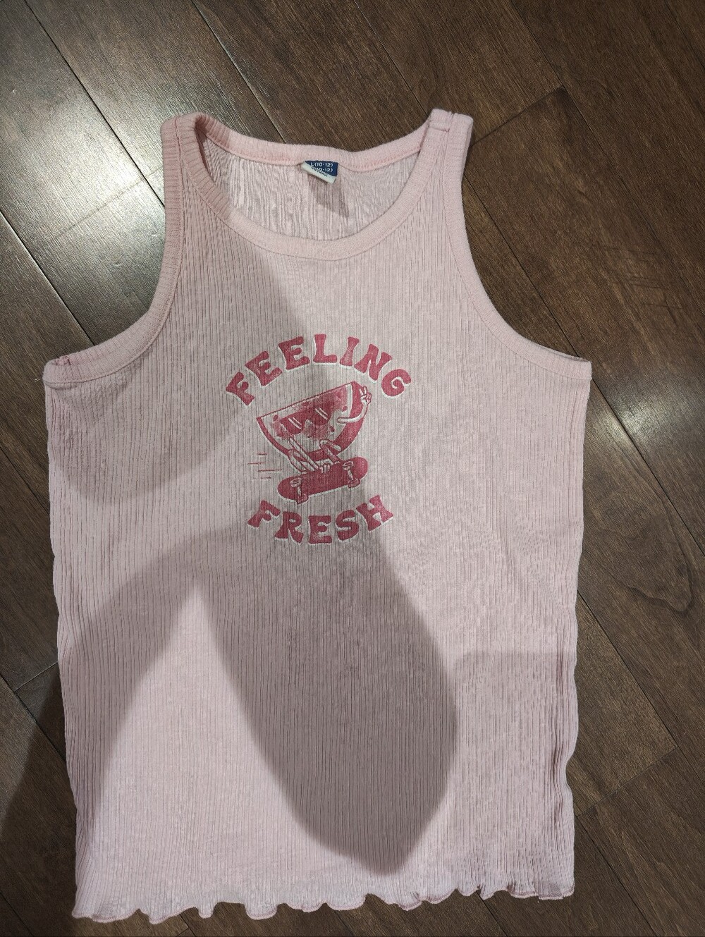 Old Navy Pink Ribbed Tank with 'Feeling Fresh' Graphic
